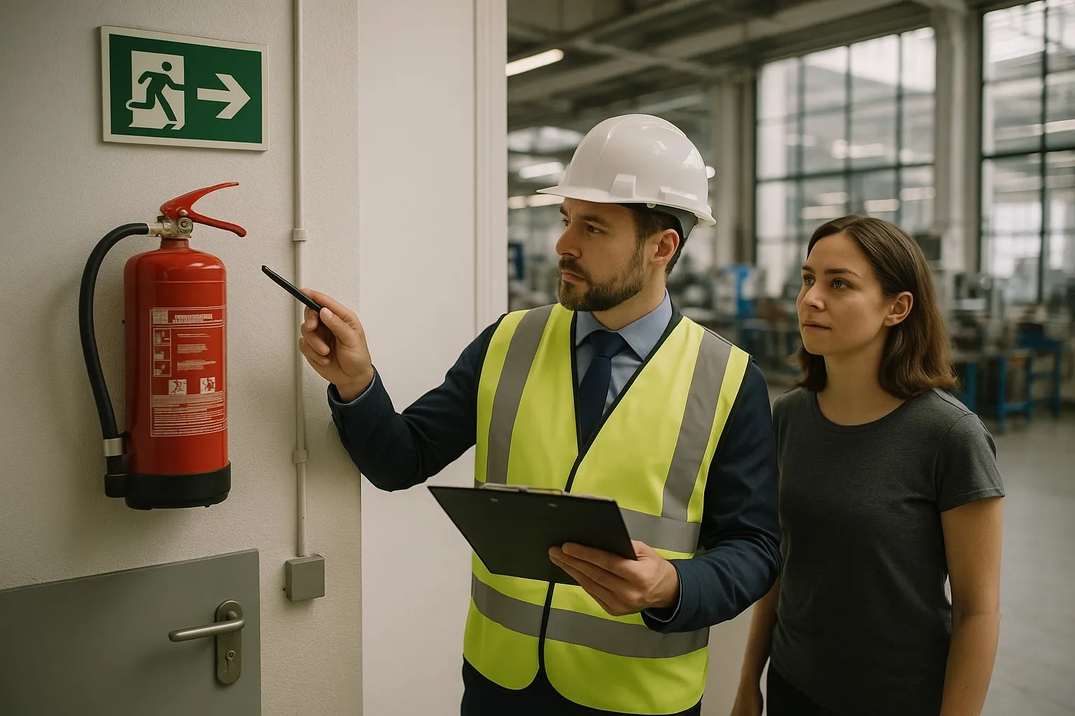 Brandschutzbeauftragter Aufgaben – Begehung und Dokumentation in einem Produktionsbetrieb.